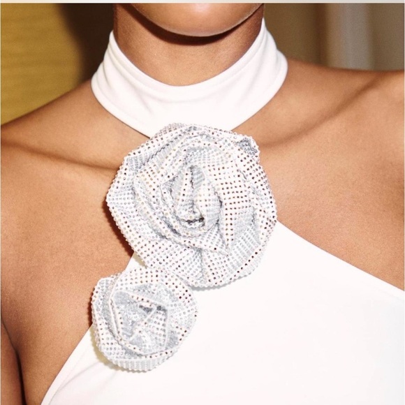 ZARA RHINESTONE FLORAL HALTER BODYSUIT - Medium - Picture 15 of 16